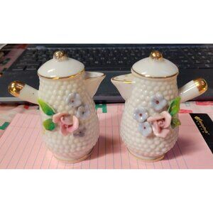 Norcrest  White Salt and Pepper Shaker Pitcher Shape Hob Nail Pattern